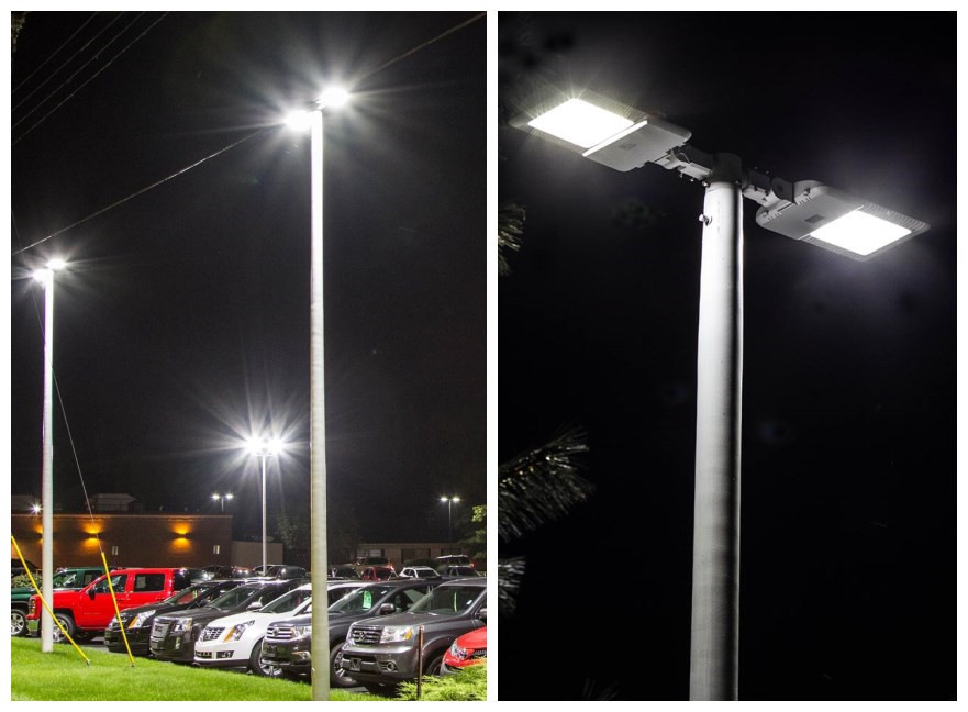 What makes up a LED parking lot lighting system?